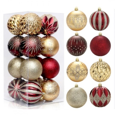 16er Set Kugeln im Paket, 8cm, Gold, Rot, Christbaumkugeln BSN58