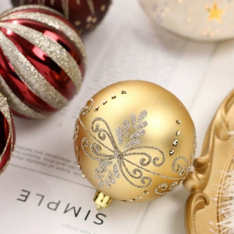 16er Set Kugeln im Paket, 8cm, Gold, Rot, Christbaumkugeln BSN58