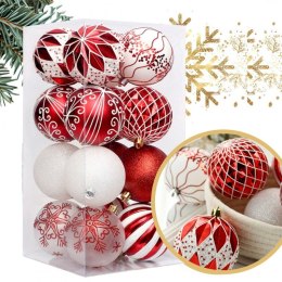 16er Set Kugeln im Paket, 8cm, weiß, rot, Christbaumkugeln BSN57