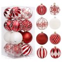 16er Set Kugeln im Paket, 8cm, weiß, rot, Christbaumkugeln BSN57