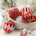 16er Set Kugeln im Paket, 8cm, weiß, rot, Christbaumkugeln BSN57