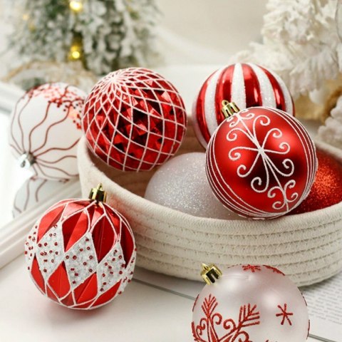 16er Set Kugeln im Paket, 8cm, weiß, rot, Christbaumkugeln BSN57