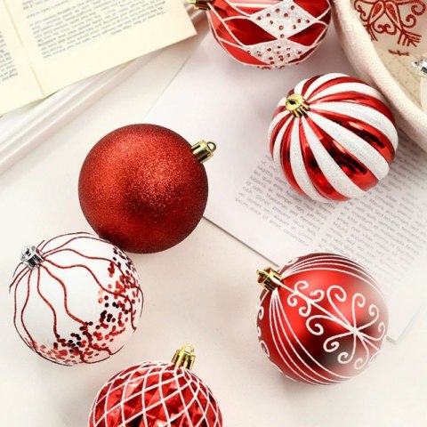 16er Set Kugeln im Paket, 8cm, weiß, rot, Christbaumkugeln BSN57