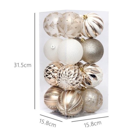 16er Set Kugeln im Paket, 8cm, weiß, rot, Christbaumkugeln BSN57