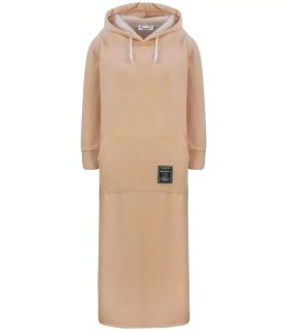 Ciepła bluza damska dresowa Oversize Sukienka Bawełniana Kaptur (Beżowy)