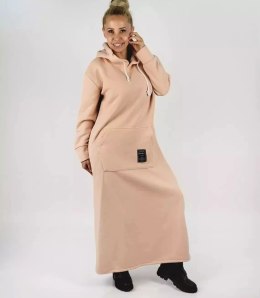 Ciepła bluza damska dresowa Oversize Sukienka Bawełniana Kaptur (Beżowy)