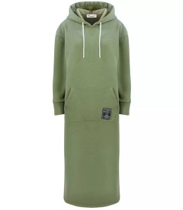 Ciepła bluza damska dresowa Oversize Sukienka Bawełniana Kaptur (Zielony)
