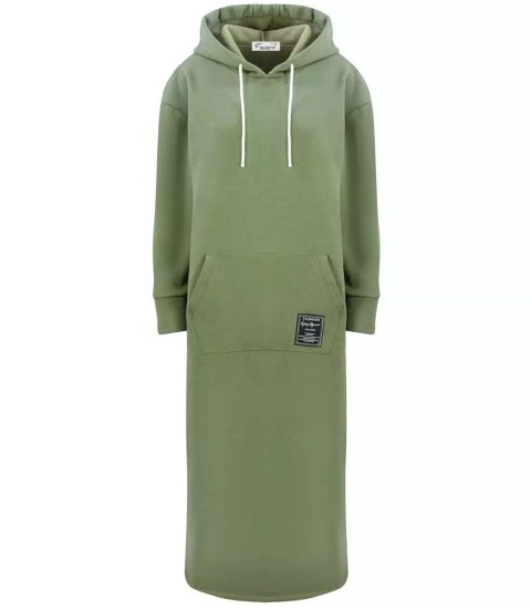 Ciepła bluza damska dresowa Oversize Sukienka Bawełniana Kaptur (Zielony)