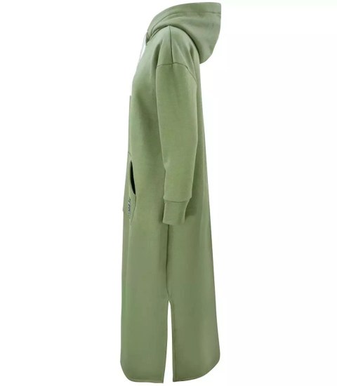 Ciepła bluza damska dresowa Oversize Sukienka Bawełniana Kaptur (Zielony)