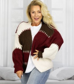 Krótki kardigan sweter bez zapięcia szerokie pasy VALENTINA (Brązowy || Czerwony || Wielokolorowy)