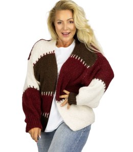Krótki kardigan sweter bez zapięcia szerokie pasy VALENTINA (Brązowy || Czerwony || Wielokolorowy)