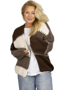 Krótki kardigan sweter bez zapięcia szerokie pasy VALENTINA (Brązowy || Wielokolorowy)