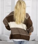 Krótki kardigan sweter bez zapięcia szerokie pasy VALENTINA (Brązowy || Wielokolorowy)