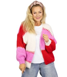 Krótki kardigan sweter bez zapięcia szerokie pasy VALENTINA (Czerwony || Różowy || Wielokolorowy)