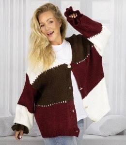 Krótki kardigan sweter oversize na guziki JULIETTE (Brązowy || Czerwony || Wielokolorowy || Biały)