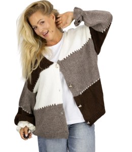 Krótki kardigan sweter oversize na guziki JULIETTE (Brązowy || Wielokolorowy || Czarny || Biały)