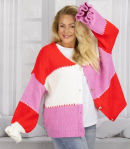 Krótki kardigan sweter oversize na guziki JULIETTE (Czerwony || Różowy || Wielokolorowy)