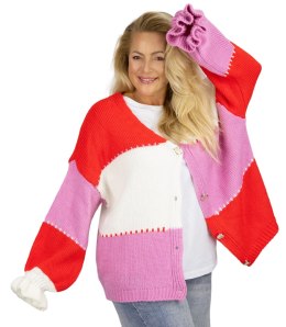 Krótki kardigan sweter oversize na guziki JULIETTE (Czerwony || Różowy || Wielokolorowy)
