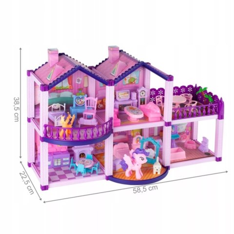 Domek dla lalek różowy duży piętrowy z mebelkami kucyki koniki dla dzieci