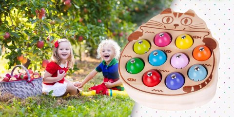 Drewniana gra łowienie rybek na magnes układanka Montessori 2 wędki kotek