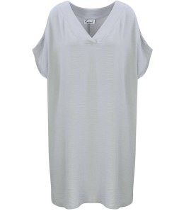 Gładka luźna wygodna sukienka tunika basic mini (Szary)