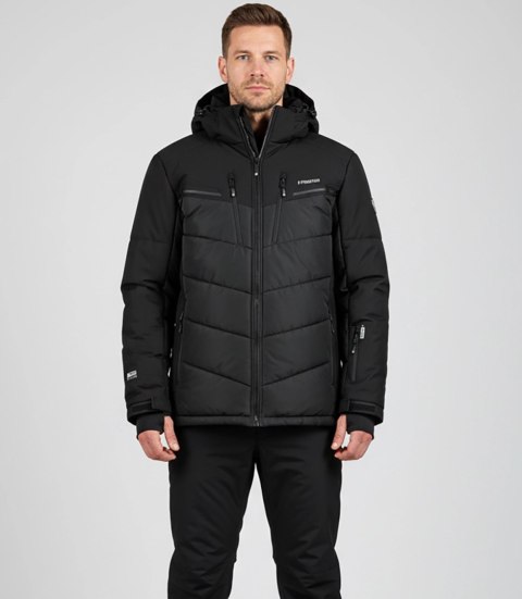 Męska kurtka pikowana z kapturem zimowa dwukolorowa (Czarny)