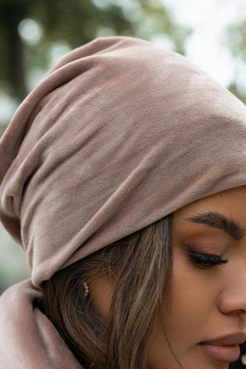Mocca welurowy komplet czapka i komin