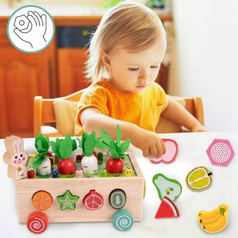 Układanka Montessori sorter klocków Złap Robaczka drewniany wózek marchewki