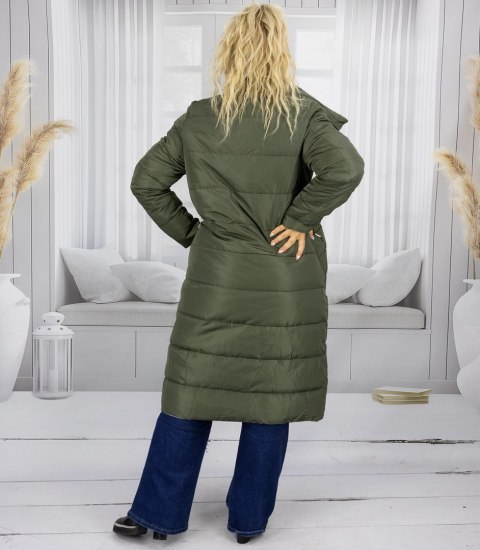 Długa kurtka damska dwustronny pikowany płaszcEMMA (Zielony || Beżowy)