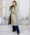 Długa kurtka damska dwustronny pikowany płaszcEMMA (Zielony || Beżowy)