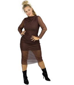 Dopasowana sukienka z siateczką z kryształkami SHINE STAR (Brązowy)