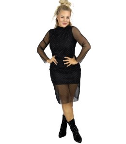 Dopasowana sukienka z siateczką z kryształkami SHINE STAR (Czarny)