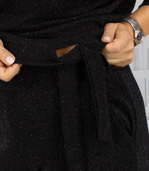 Elegancki komplet damski z połyskiem - bluzka + szerokie spodnie