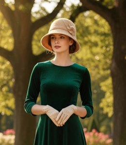 Kapelusz damski cloche naszywka kwiat (Beżowy)