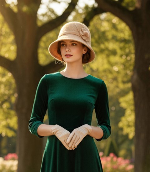 Kapelusz damski cloche naszywka kwiat (Beżowy)