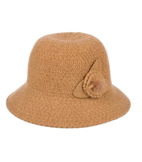 Kapelusz damski cloche naszywka kwiat (Beżowy)