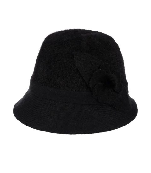 Kapelusz damski cloche naszywka kwiat (Czarny)