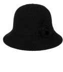 Kapelusz damski cloche naszywka kwiat (Czarny)