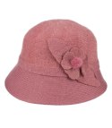 Kapelusz damski cloche naszywka kwiat (Różowy)
