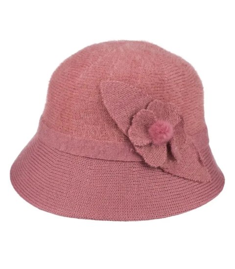 Kapelusz damski cloche naszywka kwiat (Różowy)