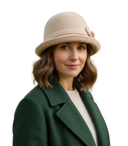 Kapelusz damski cloche z kokardą (Beżowy)