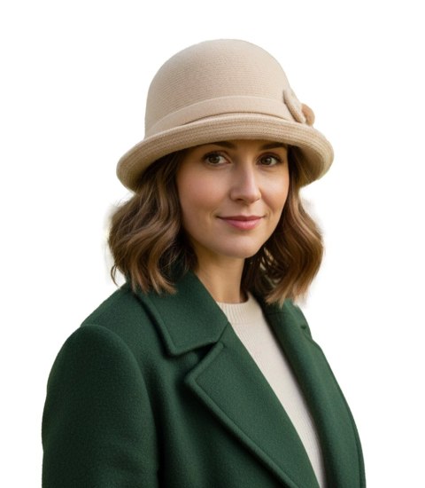 Kapelusz damski cloche z kokardą (Beżowy)