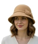 Kapelusz damski cloche z kokardą (Beżowy)