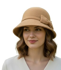 Kapelusz damski cloche z kokardą (Beżowy)