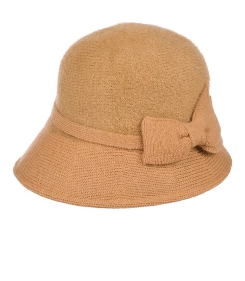 Kapelusz damski cloche z kokardą (Beżowy)