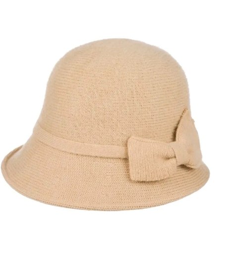 Kapelusz damski cloche z kokardą (Beżowy)