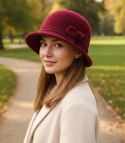 Kapelusz damski cloche z kokardą (Bordowy)