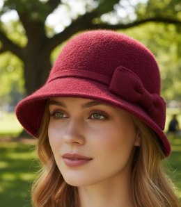 Kapelusz damski cloche z kokardą (Bordowy)
