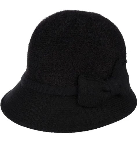 Kapelusz damski cloche z kokardą (Czarny)