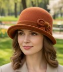Kapelusz damski cloche z kokardą (Pomarańczowy)